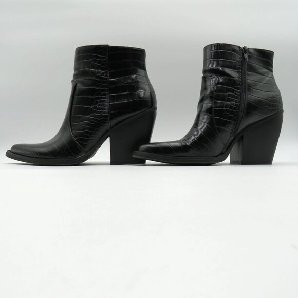 Madden Girl Boots Womens Sz 10 Black Reptile Imitation Leather Ankle Block Heel - Picture 6 of 10